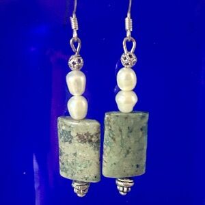 Green and Silver Handcrafted Drop Earrings
